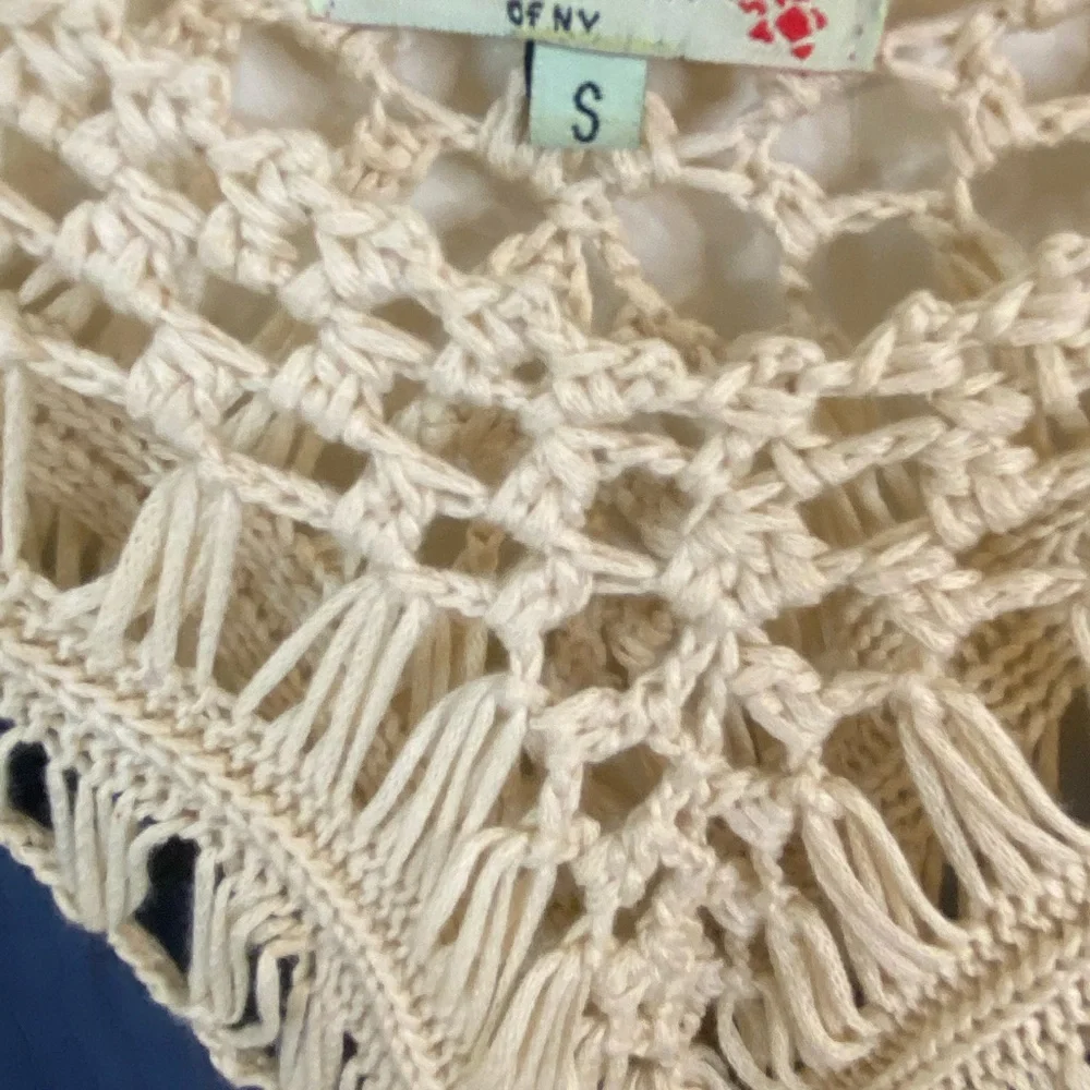 Vivid Importers of NY Woman Sz.S Navy, Light cotton gauze, ivory crochet accents